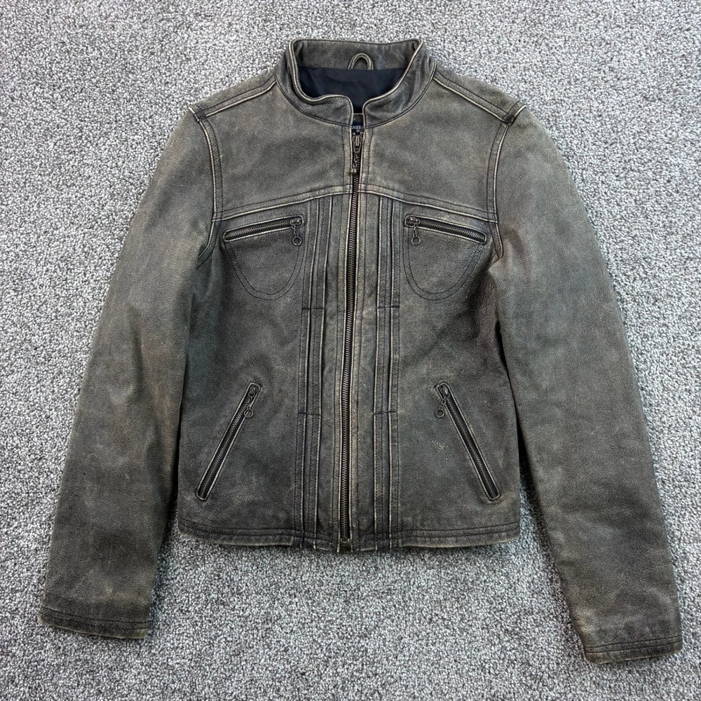 American Eagle Leather Jacket Women's S Brown Genuine Leather Moto Biker Y2K